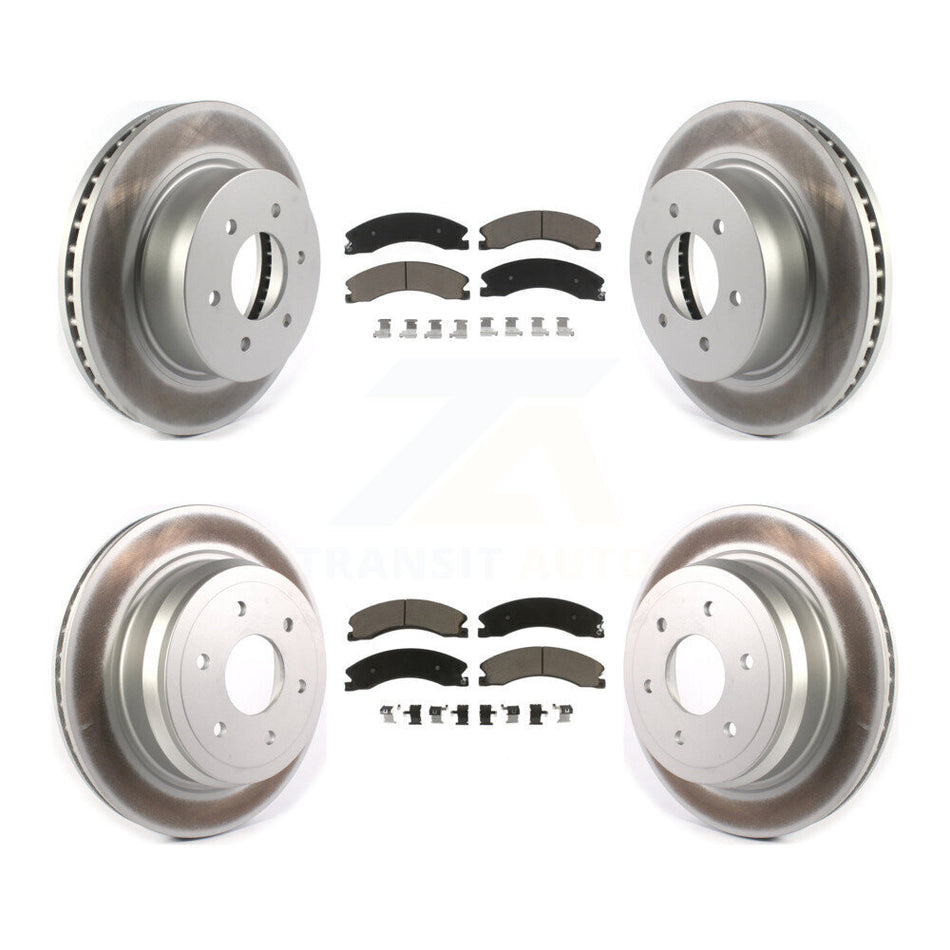 Front Rear Coated Disc Brake Rotors And Ceramic Pads Kit For 2016-2019 Nissan TITAN XD KGC-101386