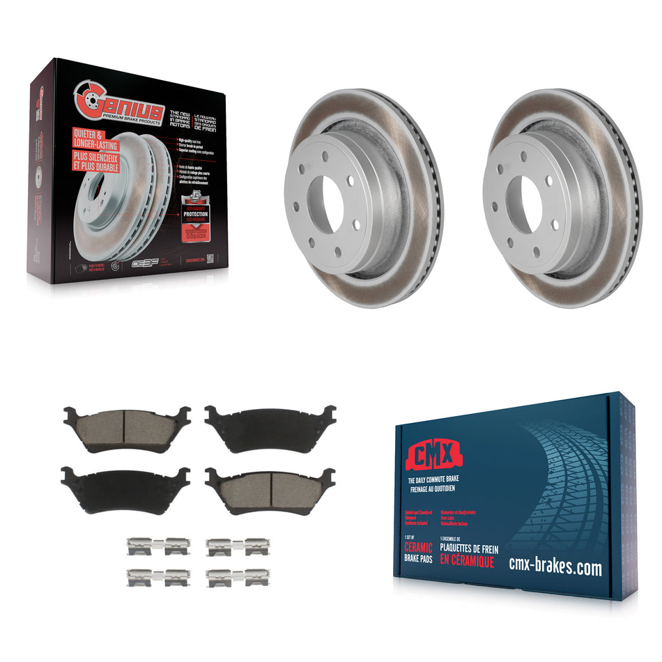 Rear Coated Disc Brake Rotors And Ceramic Pads Kit For 2012-2014 Ford F-150 With 7 Lug Wheels KGC-101492