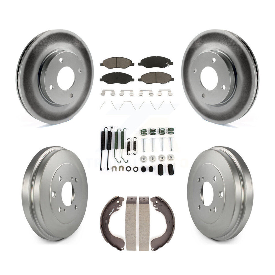 Front Rear Coated Disc Brake Rotors Ceramic Pads And Drum Kit (7Pc) For 2008 Nissan Versa 4-Wheel ABS KGC-101930