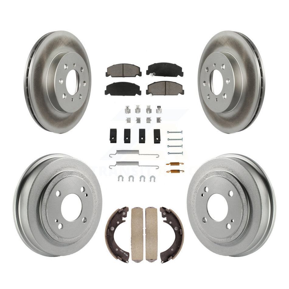 Front Rear Coated Disc Brake Rotors Ceramic Pads And Drum Kit (7Pc) For 1997 Honda Civic LX with 4-Wheel ABS KGC-101944