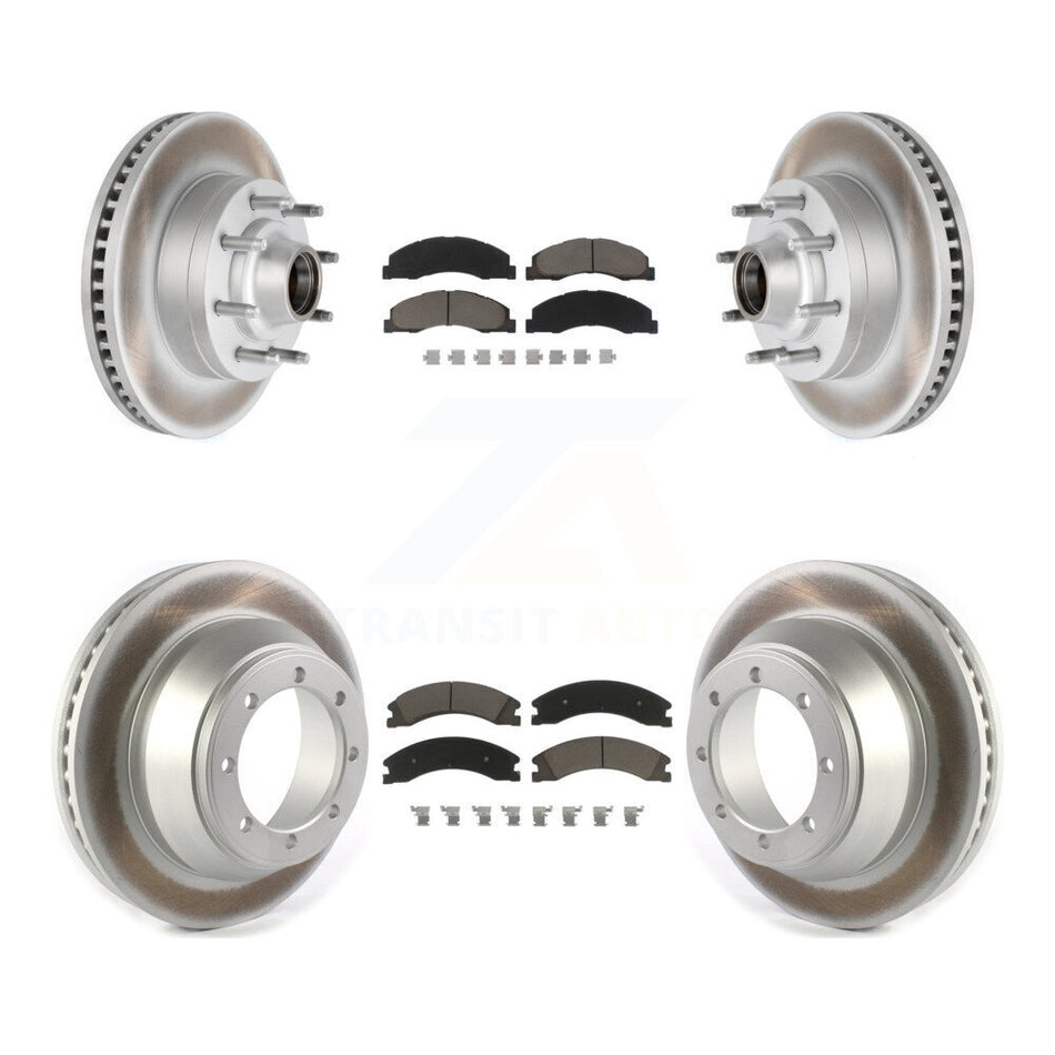 Front Rear Coated Disc Brake Rotors And Ceramic Pads Kit For Ford E-450 Super Duty With Single Wheels KGC-102027