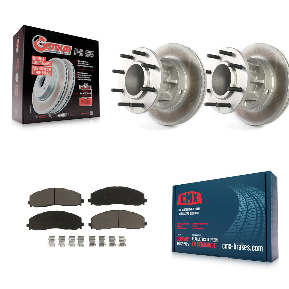 Front Coated Disc Brake Rotors Hub Assembly And Ceramic Pads Kit For Ford F-350 Super Duty F-250 With Dual Rear Wheels RWD KGC-102041