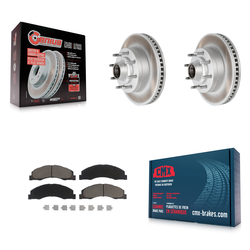Front Coated Disc Brake Rotors Hub Assembly And Ceramic Pads Kit For Ford E-350 Super Duty E-250 E-150 E-450 Econoline KGC-102043