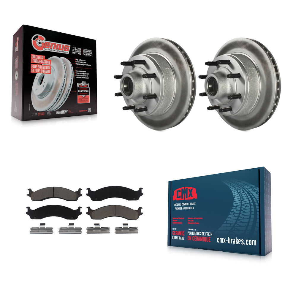 Front Coated Disc Brake Rotors Hub Assembly And Ceramic Pads Kit For Ford E-350 Super Duty E-250 Econoline F-250 HD Club Wagon E-450 KGC-102045