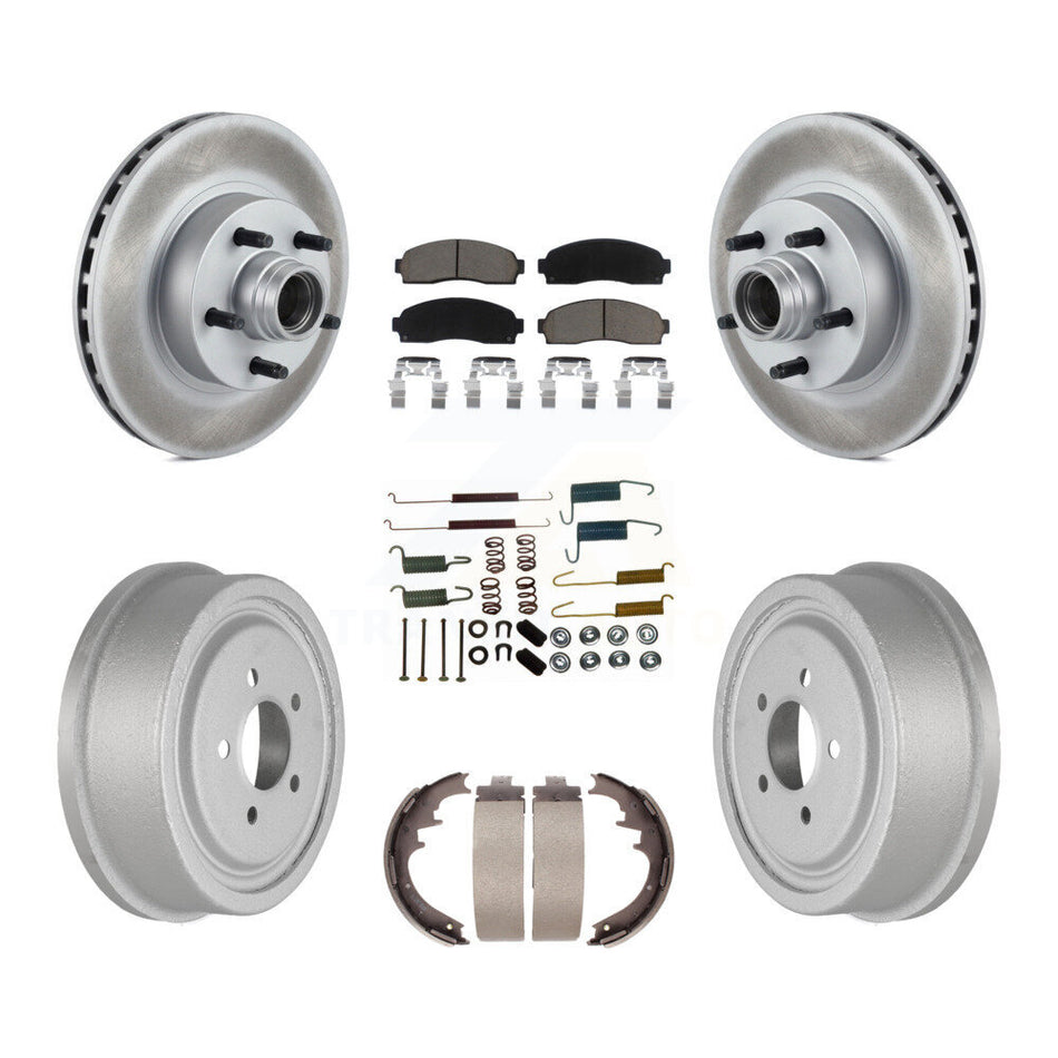 Front Rear Coated Disc Brake Rotors Hub Assembly Ceramic Pads And Drum Kit (7Pc) For 2006-2009 Ford Ranger RWD With 10" Diameter KGC-102049