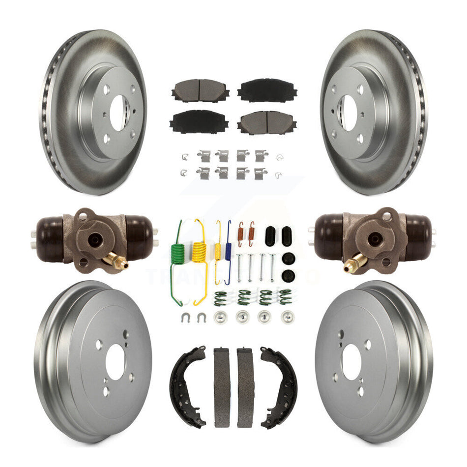 Front Rear Coated Disc Brake Rotors Ceramic Pads And Drum Kit (9Pc) For Toyota Yaris KGC-102053