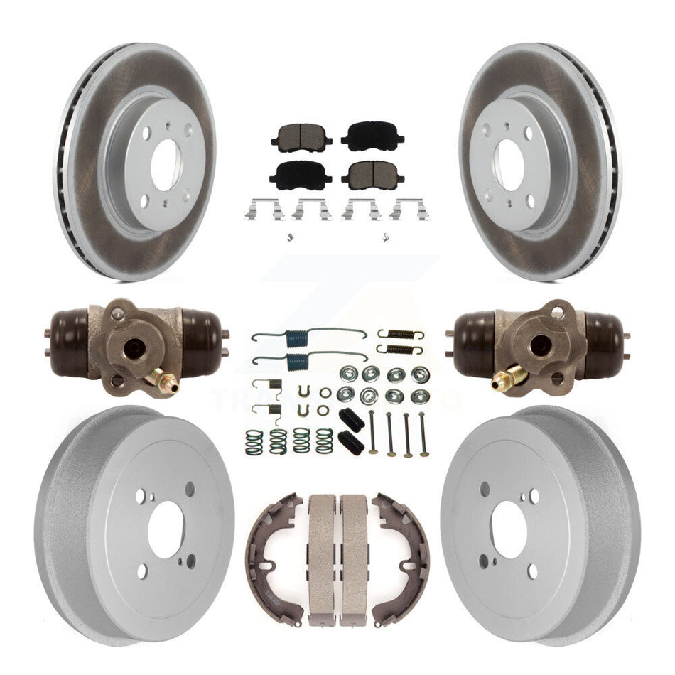 Front Rear Coated Disc Brake Rotors Ceramic Pads And Drum Kit (9Pc) For Toyota Corolla Chevrolet Prizm Non-ABS KGC-102070