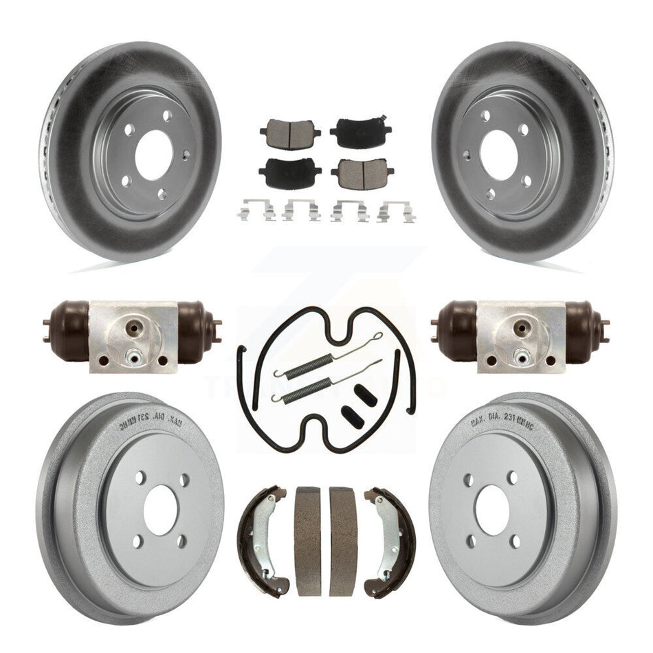 Front Rear Coated Disc Brake Rotors Ceramic Pads And Drum Kit (9Pc) For 2006 Pontiac Pursuit With Brakes KGC-102085