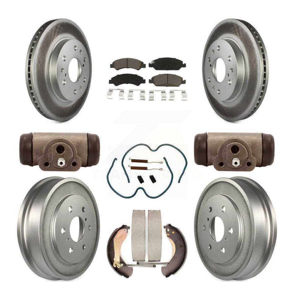 Front Rear Coated Disc Brake Rotors Ceramic Pads And Drum Kit (9Pc) For Chevrolet Silverado 1500 GMC Sierra Classic KGC-102090