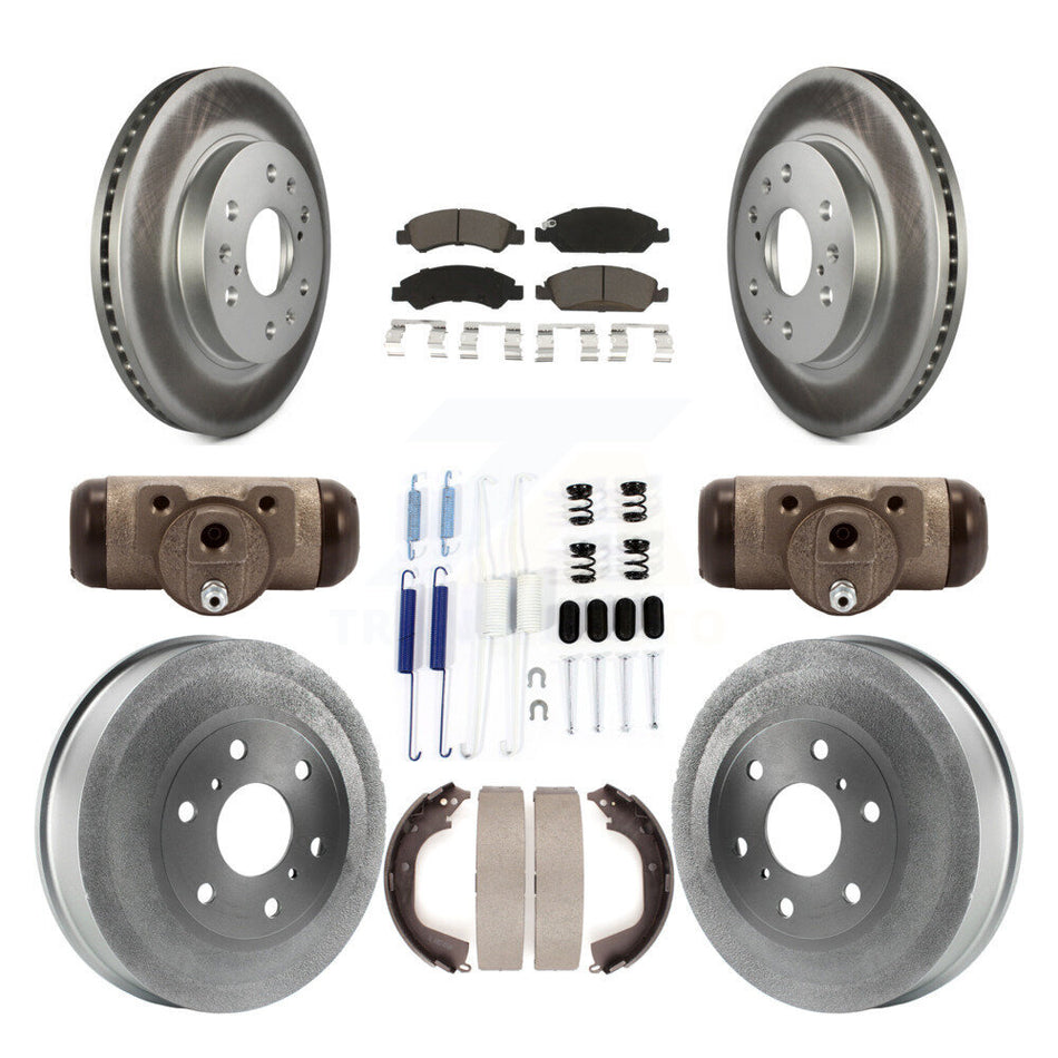 Front Rear Coated Disc Brake Rotors Ceramic Pads And Drum Kit (9Pc) For Chevrolet Silverado 1500 GMC Sierra With 7000 Lb GVW KGC-102097