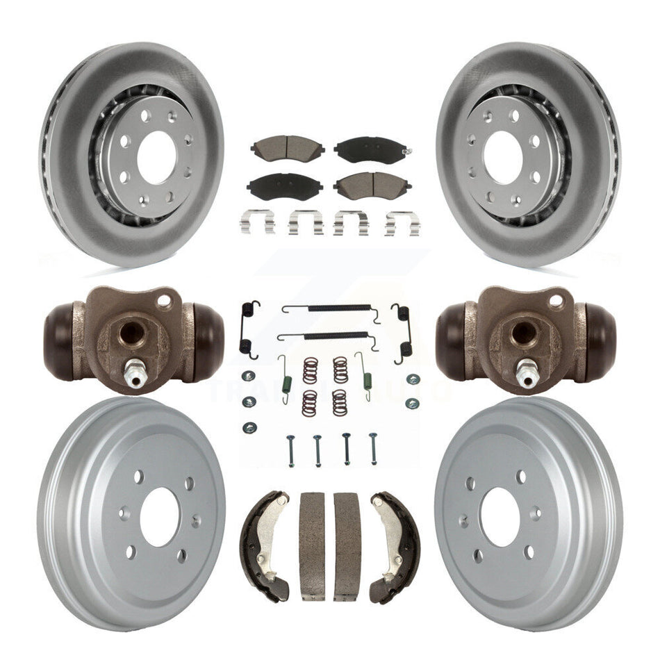 Front Rear Coated Disc Brake Rotors Ceramic Pads And Drum Kit (9Pc) For Chevrolet Aveo Spark Aveo5 Pontiac G3 Suzuki Wave Wave5 Swift+ KGC-102104