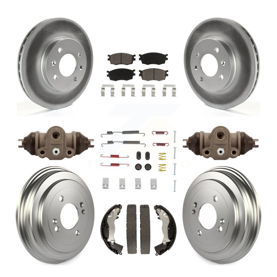 Front Rear Coated Disc Brake Rotors Ceramic Pads And Drum Kit (9Pc) For Hyundai Accent Kia Rio Rio5 KGC-102105