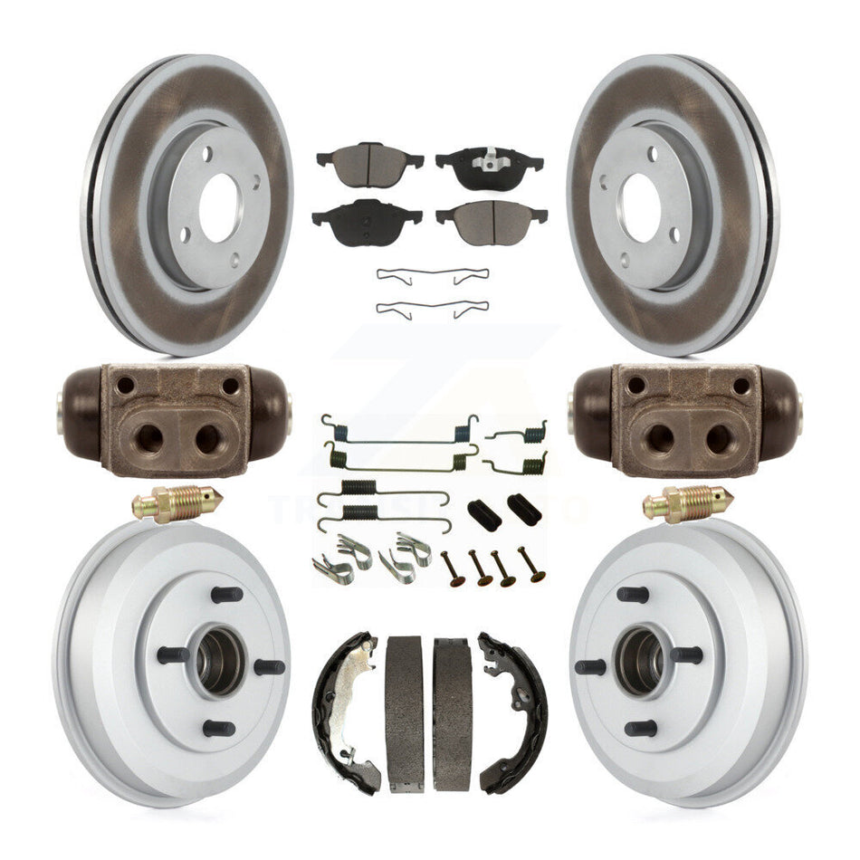 Front Rear Coated Disc Brake Rotors Ceramic Pads And Drum Kit (9Pc) For 2005-2007 Ford Focus Wheel Bearing Includes KGC-102115
