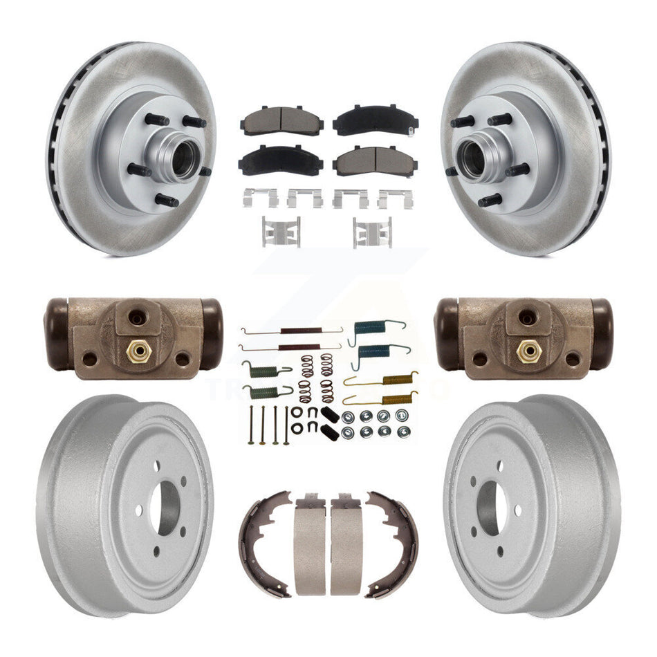 Front Rear Coated Disc Brake Rotors Ceramic Pads And Drum Kit (9Pc) For Ford Ranger With 10" Diameter KGC-102121