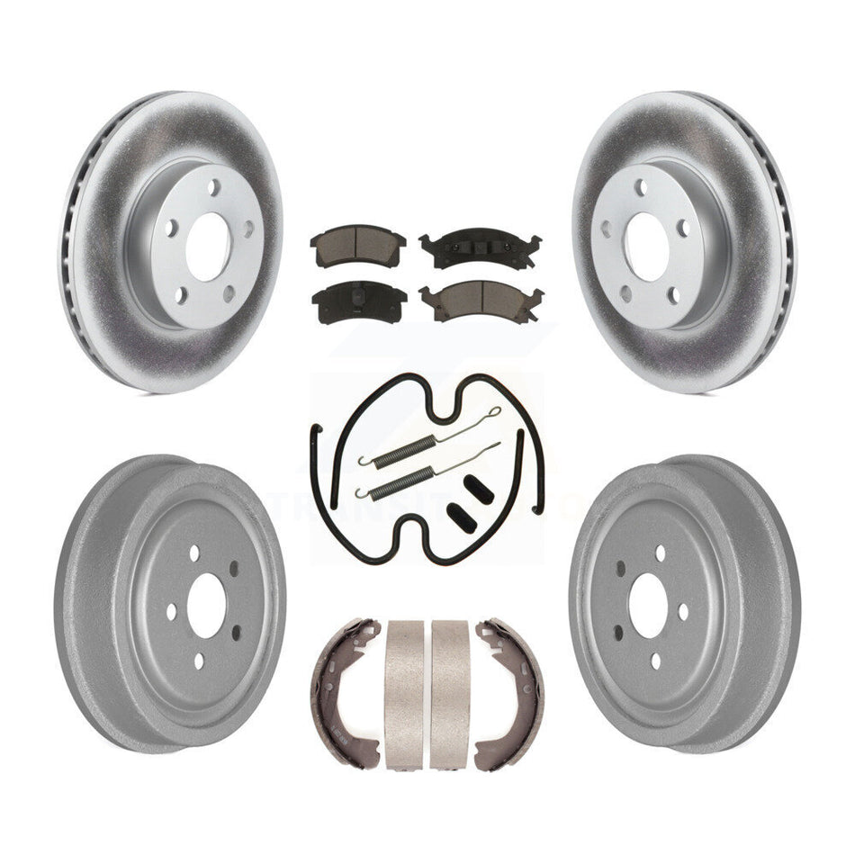 Front Rear Coated Disc Brake Rotors Ceramic Pads And Drum Kit (7Pc) For 2003 Chevrolet Cavalier With 225mm x 45mm Size KGC-102219