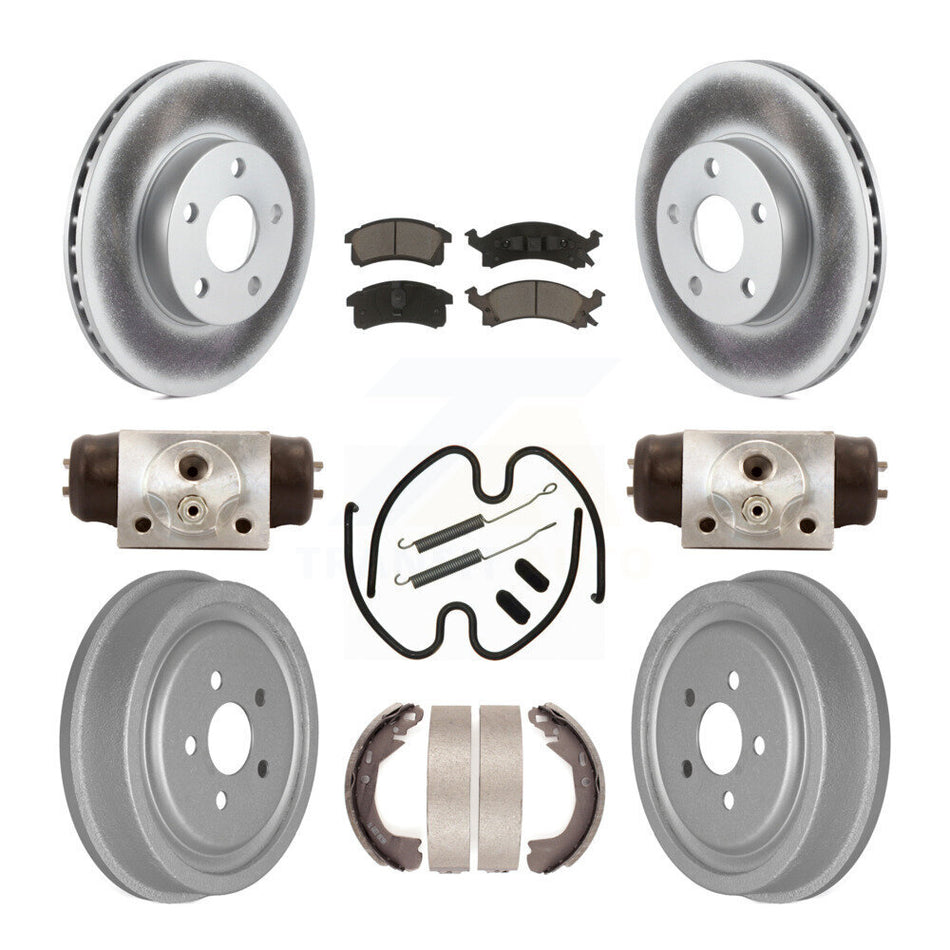 Front Rear Coated Disc Brake Rotors Ceramic Pads And Drum Kit (9Pc) For 2003 Chevrolet Cavalier With 225mm x 45mm Size KGC-102223