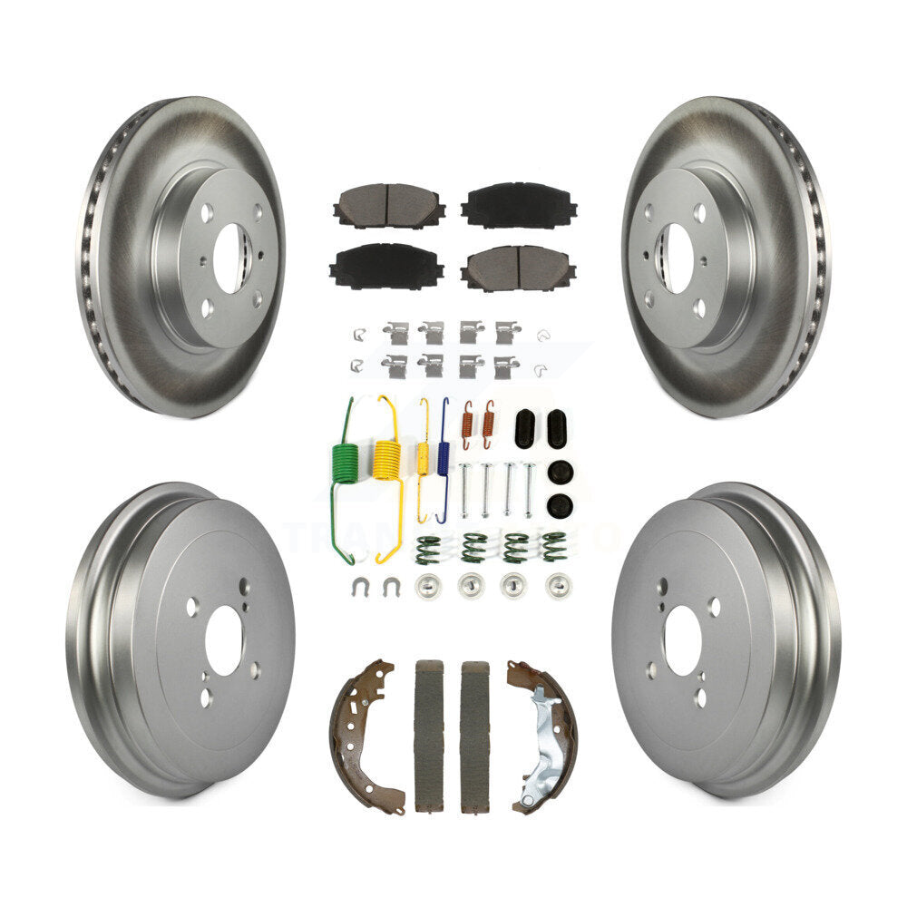 Front Rear Coated Disc Brake Rotors Ceramic Pads And Drum Kit (7Pc) For Toyota Yaris KGC-102481