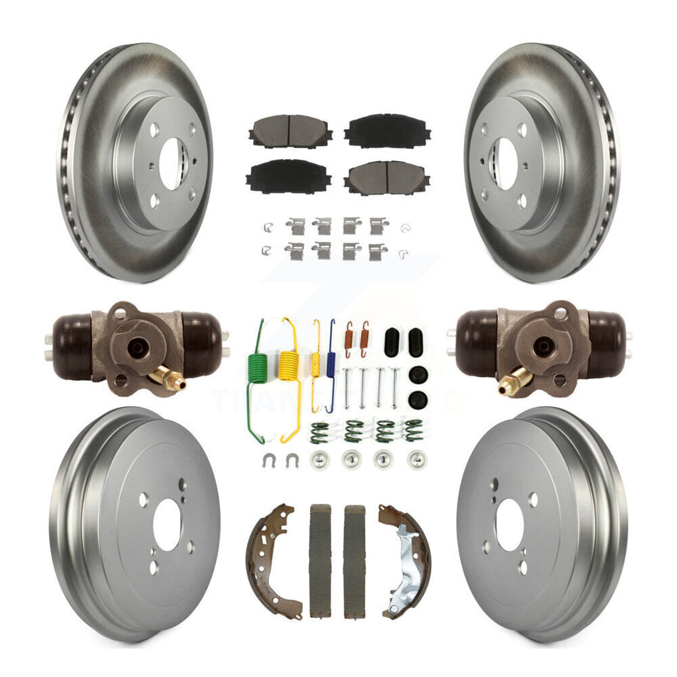 Front Rear Coated Disc Brake Rotors Ceramic Pads And Drum Kit (9Pc) For Toyota Yaris KGC-102486