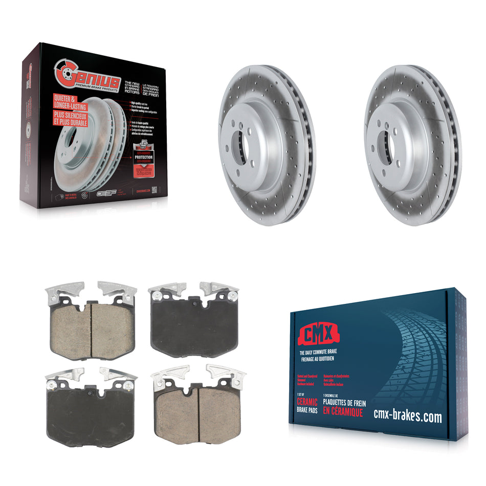 Front Coat Disc Brake Rotors Ceramic Pad Kit For 2019 BMW 330i With Blue Painted Calipers KGC-102584