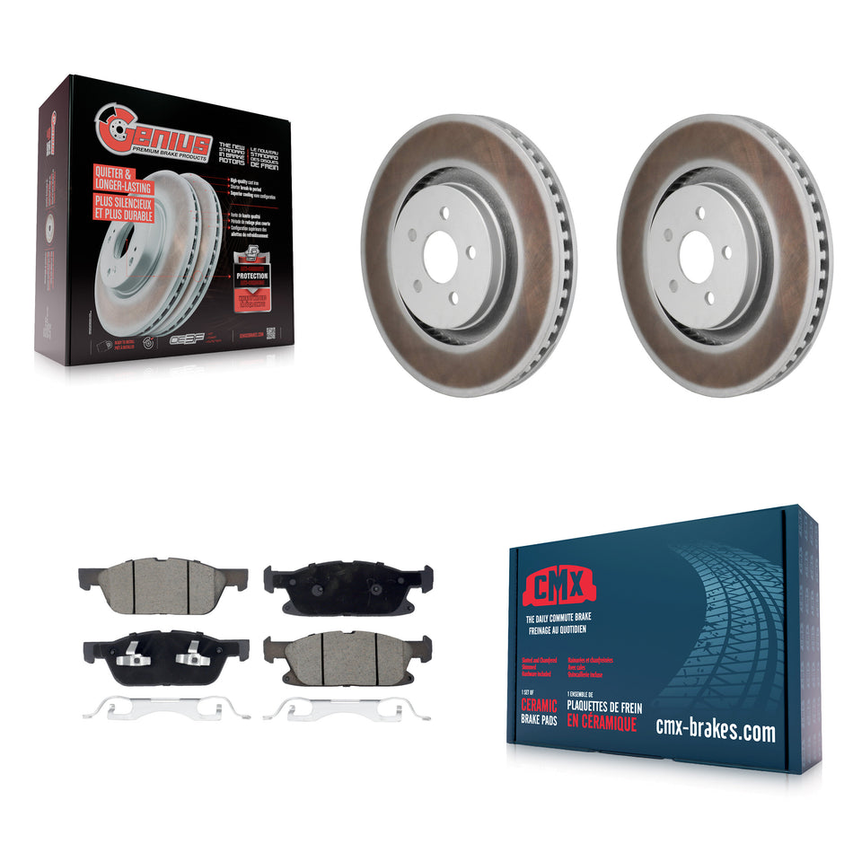 Front Coat Brake Rotor Ceramic Pad Kit For 19-24 Ford Edge 2.7L With Red Painted Calipers KGC-102781