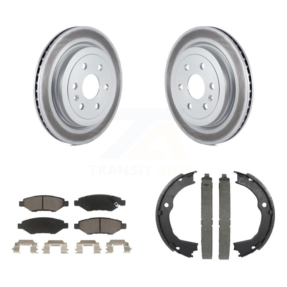 Rear Disc Coated Rotors Ceramic Pads & Parking Brake Shoes Kit For 2010-2016 Cadillac SRX KGC-102944
