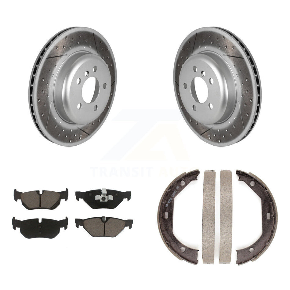 Rear Disc Coated Rotors Ceramic Pads And Parking Brake Shoes Kit For BMW 328i xDrive KGC-102979