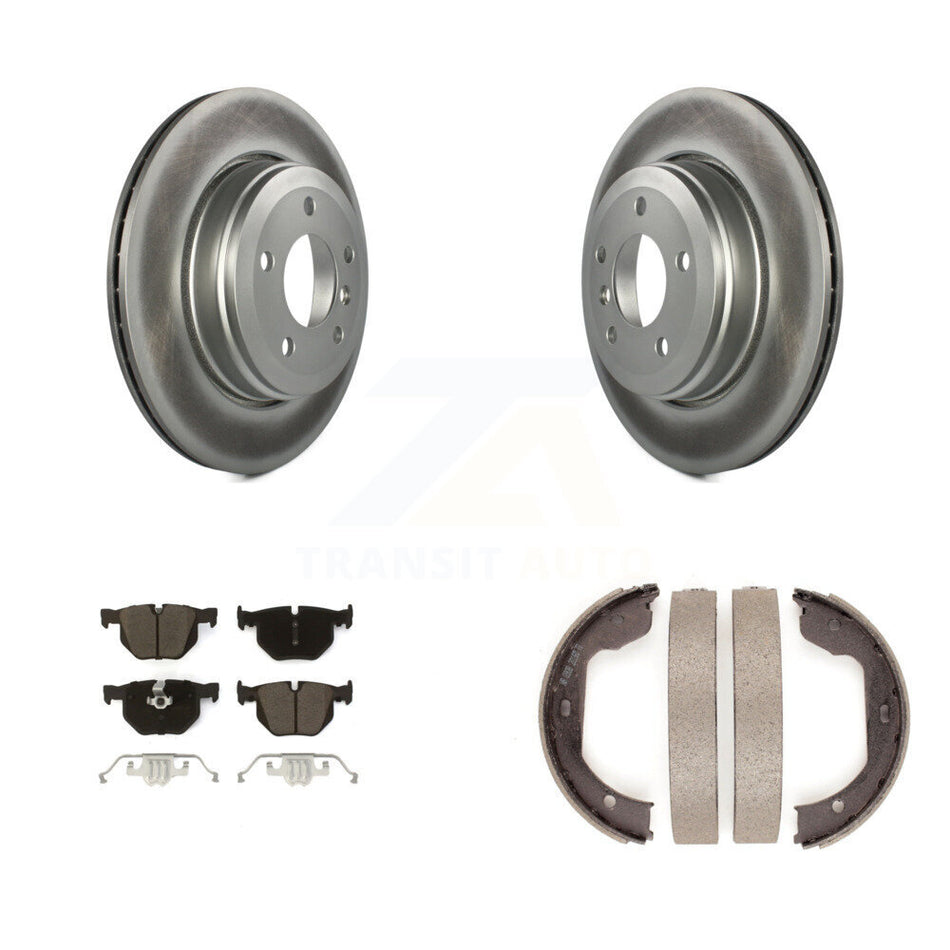 Rear Disc Coated Rotors Ceramic Pads And Parking Brake Shoes Kit For BMW 530i 525i 528i KGC-102998