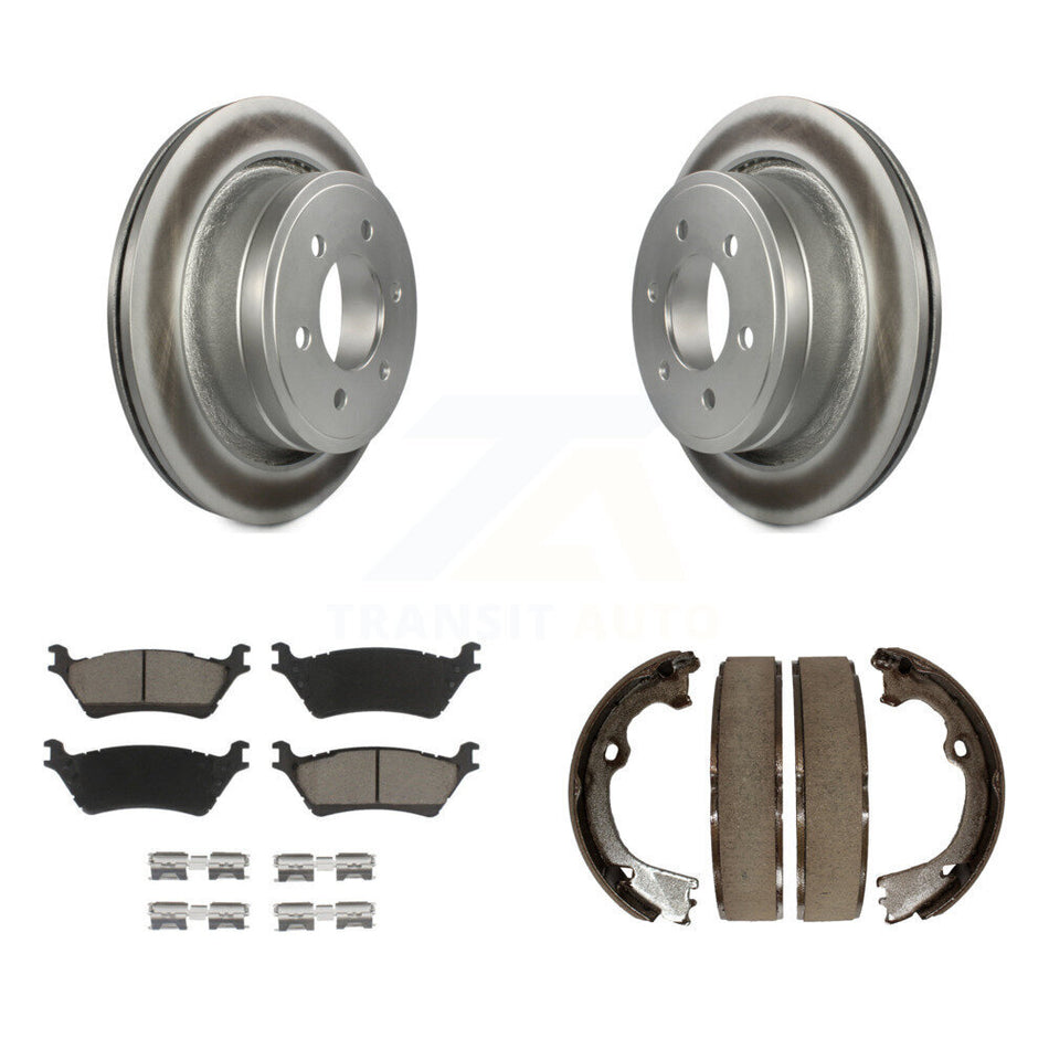 Rear Disc Coated Rotors Ceramic Pads And Parking Brake Shoes Kit For Ford F-150 KGC-103003