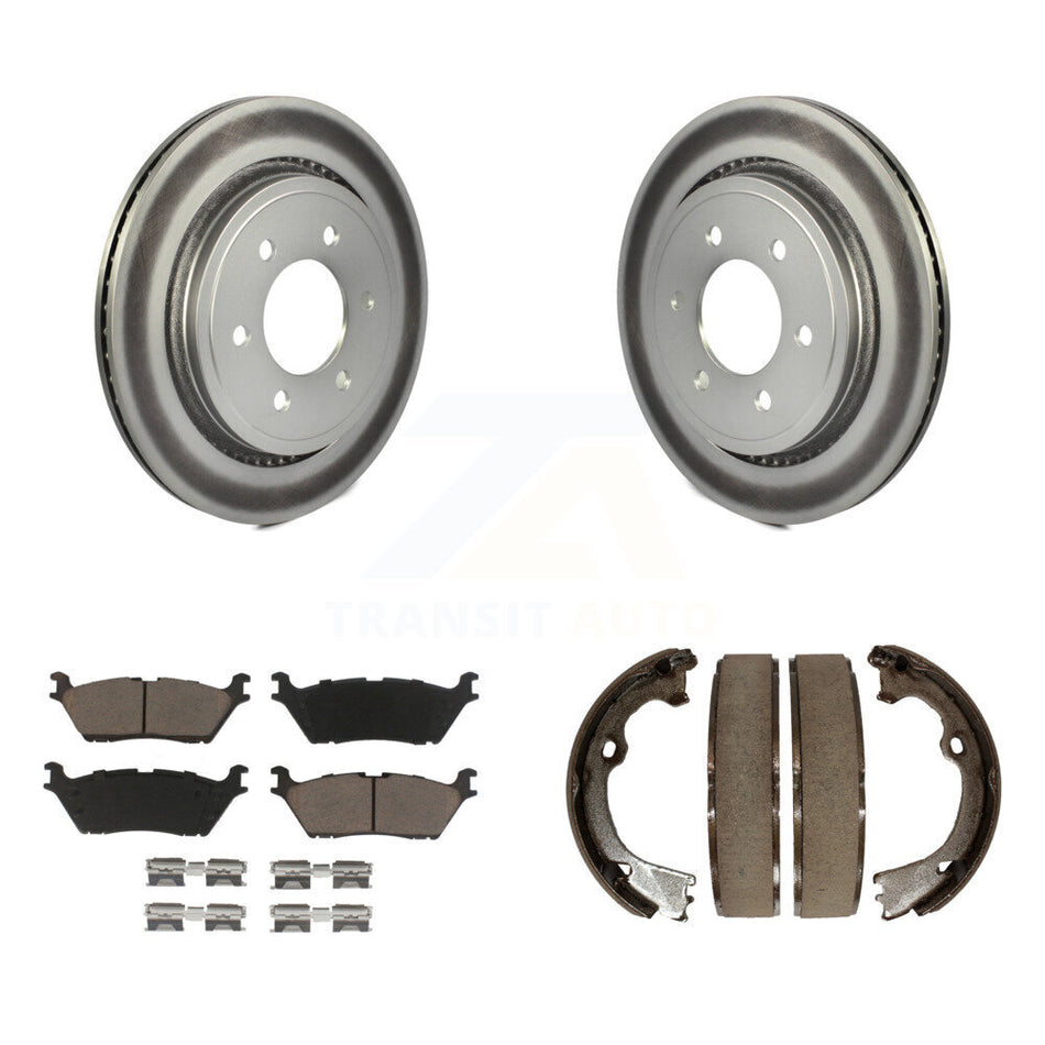 Rear Disc Coated Rotors Ceramic Pads And Parking Brake Shoes Kit For Ford F-150 KGC-103005