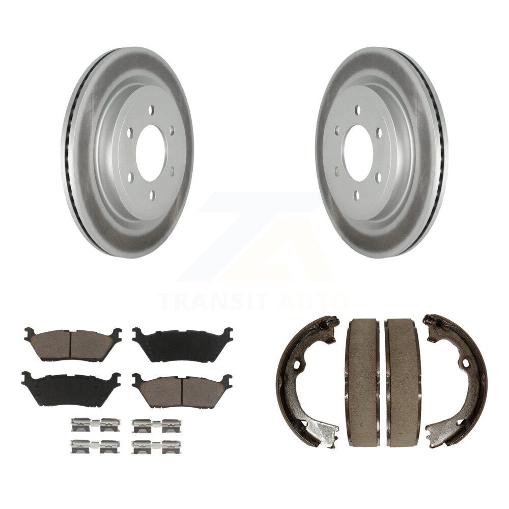 Rear Disc Coated Rotors Ceramic Pads And Parking Brake Shoes Kit For Ford F-150 KGC-103006