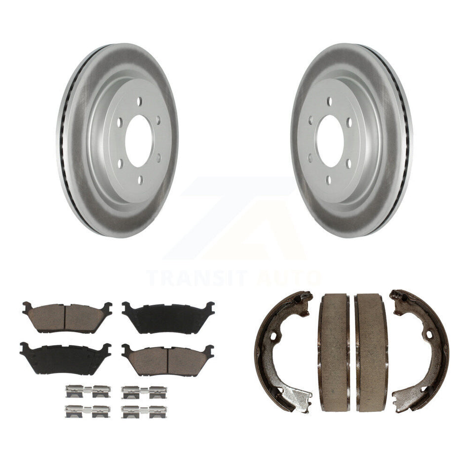 Rear Disc Coated Rotors Ceramic Pads And Parking Brake Shoes Kit For Ford F-150 KGC-103006