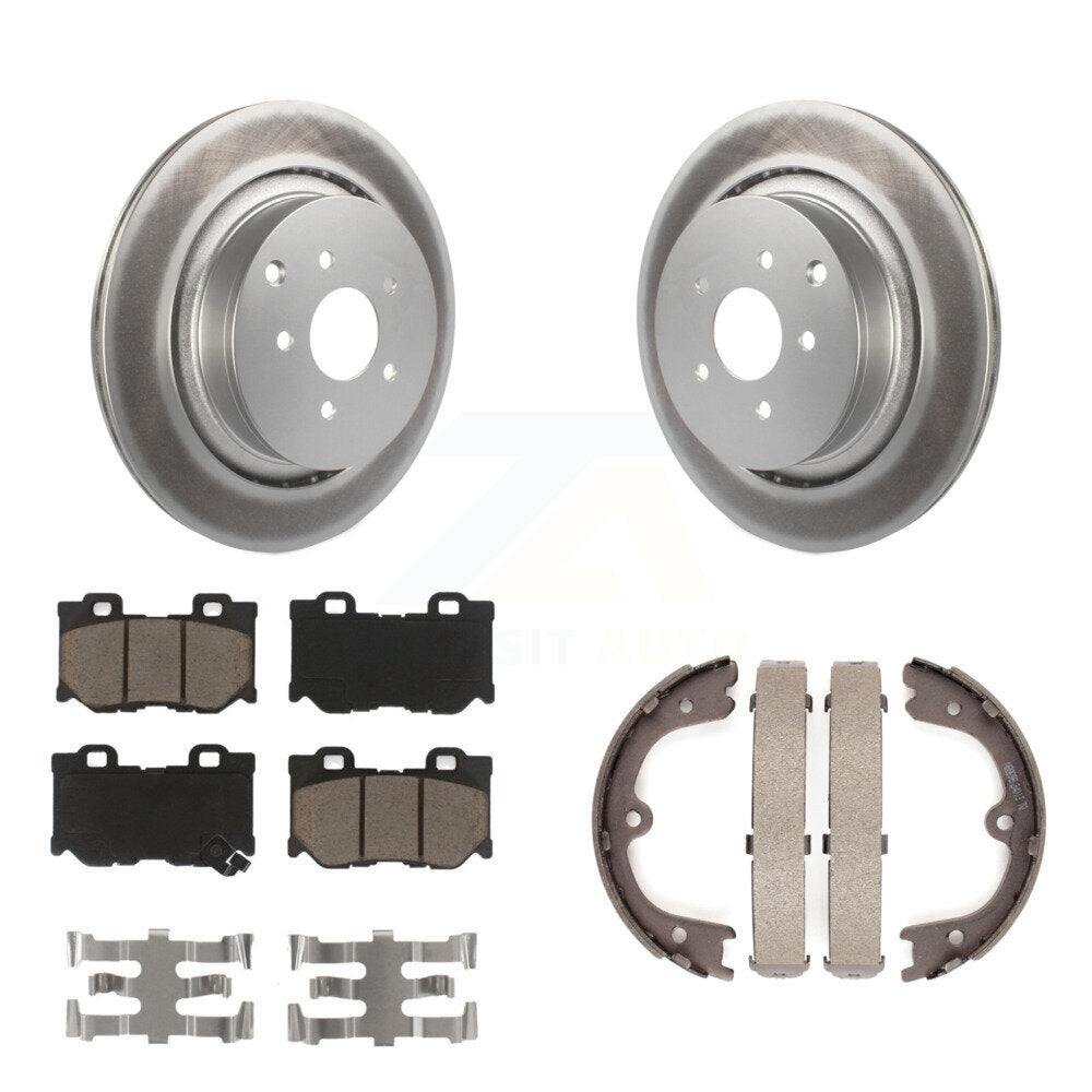 Rear Disc Coated Rotors Ceramic Pads Parking Shoes Kit For INFINITI Q50 M37 FX50 QX70 M56 KGC-103009