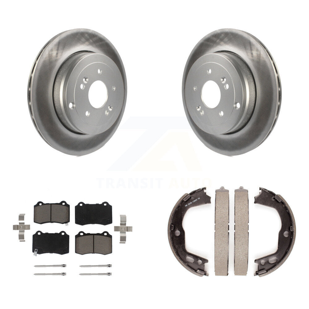 Rear Disc Coated Rotors Ceramic Pads & Parking Brake Shoes Kit For Hyundai Genesis Coupe KGC-103032