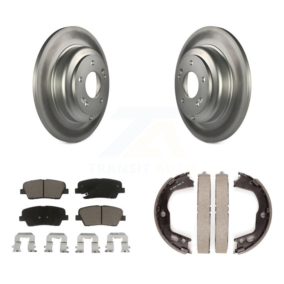 Rear Disc Coated Rotors Ceramic Pads & Parking Brake Shoes Kit For Hyundai Genesis Coupe KGC-103033