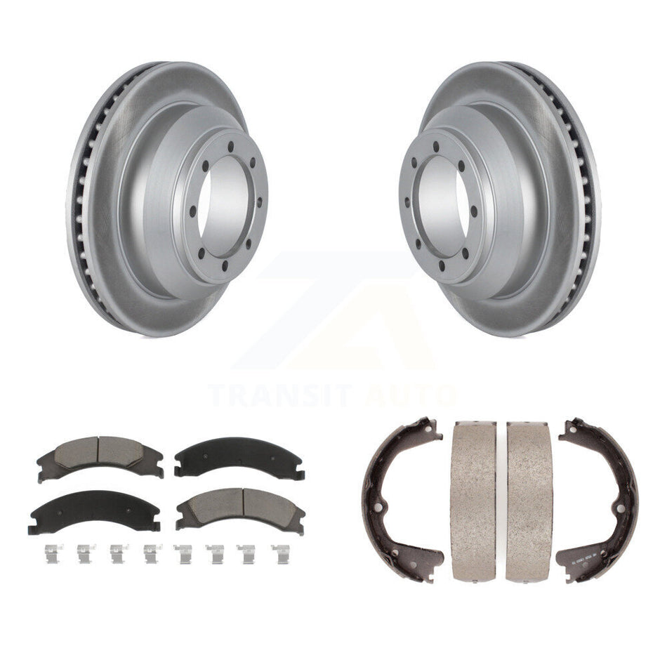Rear Disc Coated Rotors Ceramic Pads & Parking Brake Shoes Kit For Ford E-350 Super Duty KGC-103045