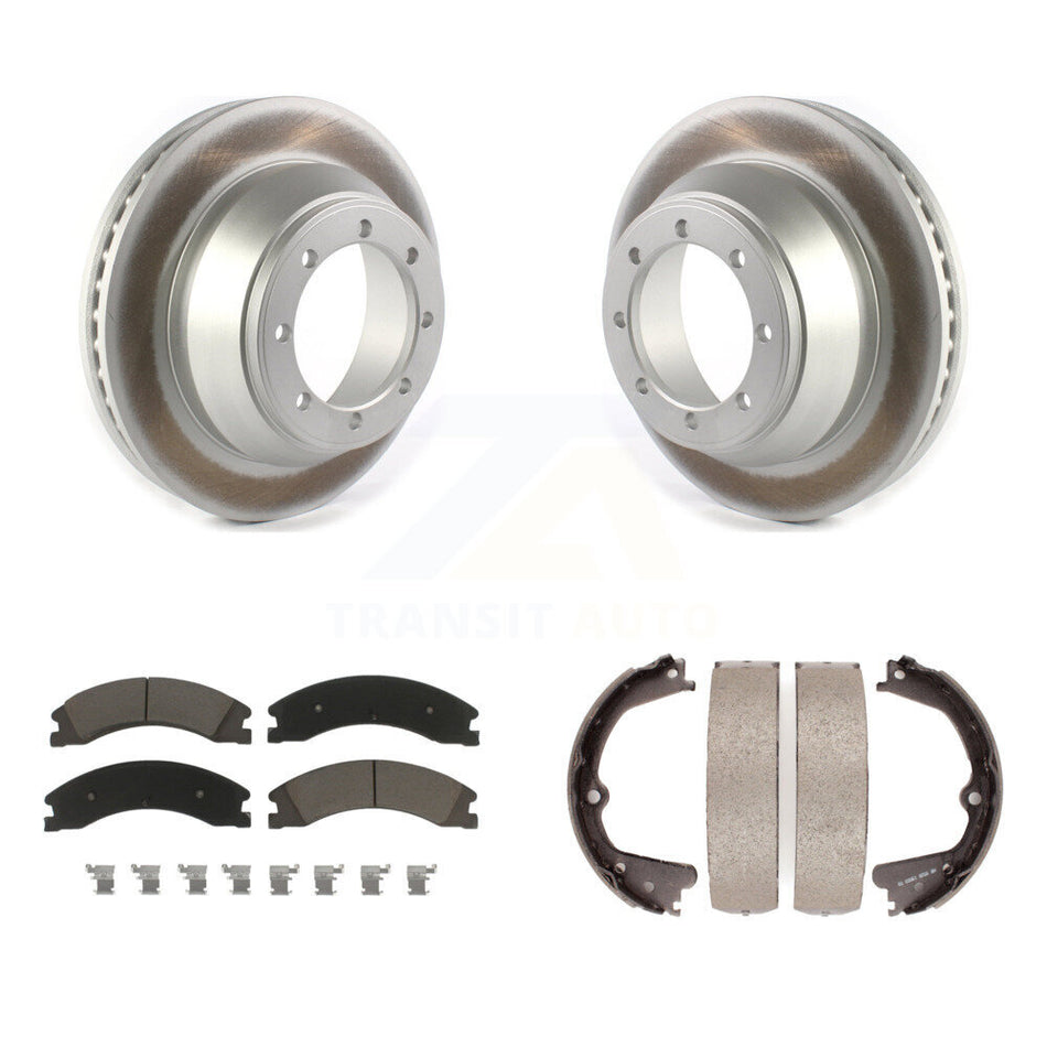 Rear Disc Coated Rotors Ceramic Pads & Parking Brake Shoes Kit For Ford E-450 Super Duty KGC-103046