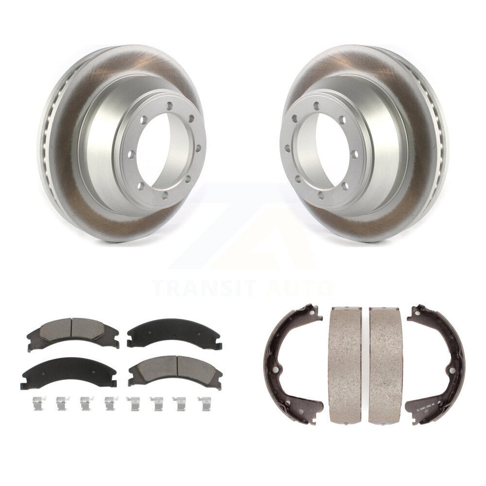 Rear Disc Coated Rotors Ceramic Pads & Parking Brake Shoes Kit For Ford E-450 Super Duty KGC-103048