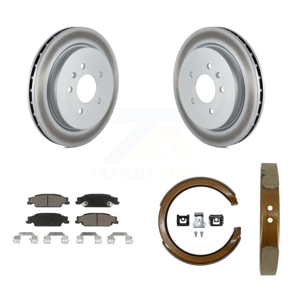 Rear Disc Coated Rotors Ceramic Pads And Parking Brake Shoes Kit For Cadillac CTS STS KGC-103052