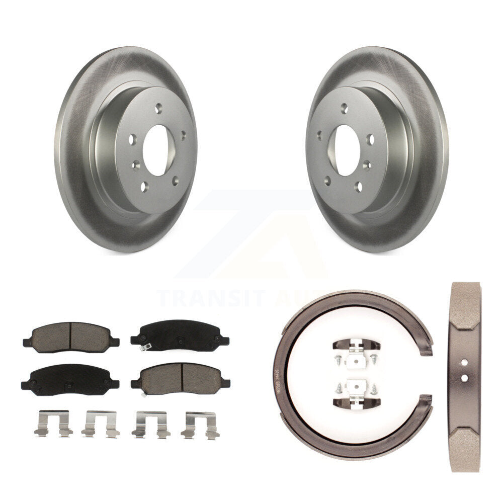 Rear Disc Coated Rotors Ceramic Pads Parking Shoes Kit For Cadillac DTS With 5 Lug Wheels KGC-103067