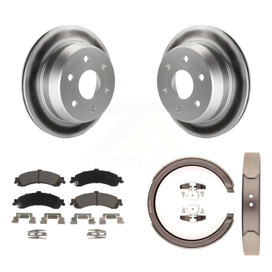 Rear Disc Coated Rotors Ceramic Pads Parking Shoes Kit For 02 Chevrolet Suburban 1500 4WD KGC-103071