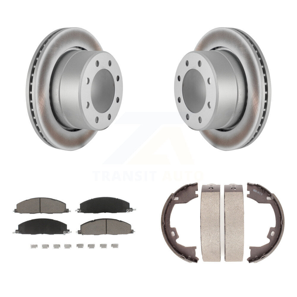 Rear Disc Coated Rotors Ceramic Pads Parking Brake Shoes Kit For Ram 3500 2500 1500 Dodge KGC-103079