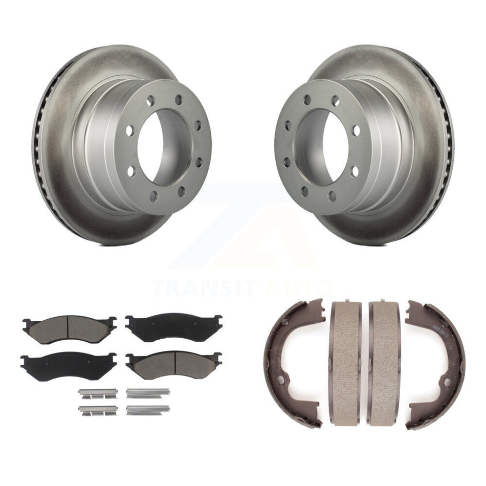 Rear Disc Coated Rotors Ceramic Pads And Parking Brake Shoes Kit For Dodge Ram 1500 KGC-103080