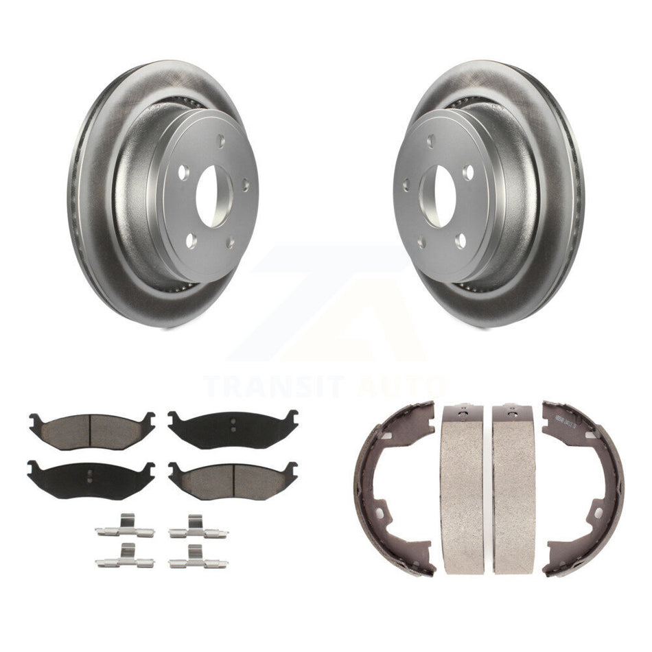 Rear Disc Coated Rotors Ceramic Pads And Parking Brake Shoes Kit For Dodge Ram 1500 KGC-103081