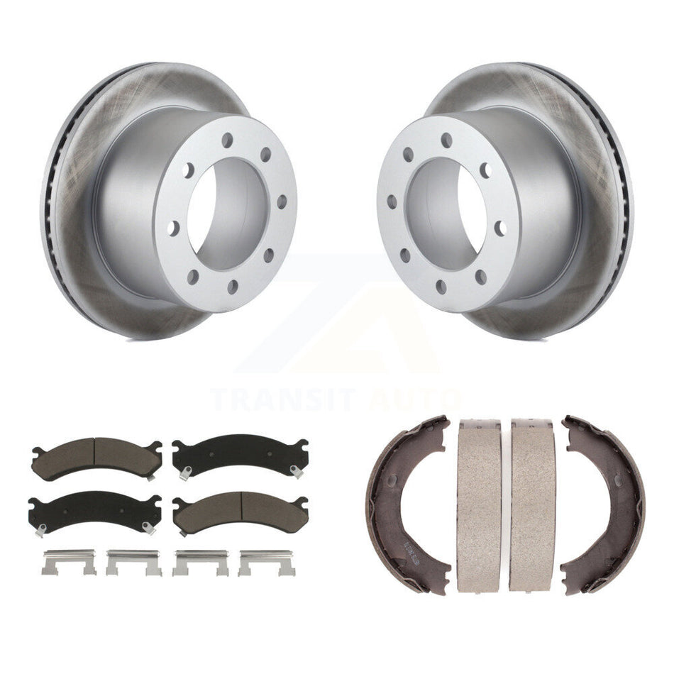 Rear Disc Coated Rotors Ceramic Pads & Parking Shoes Kit For Chevrolet GMC Silverado 3500 KGC-103089