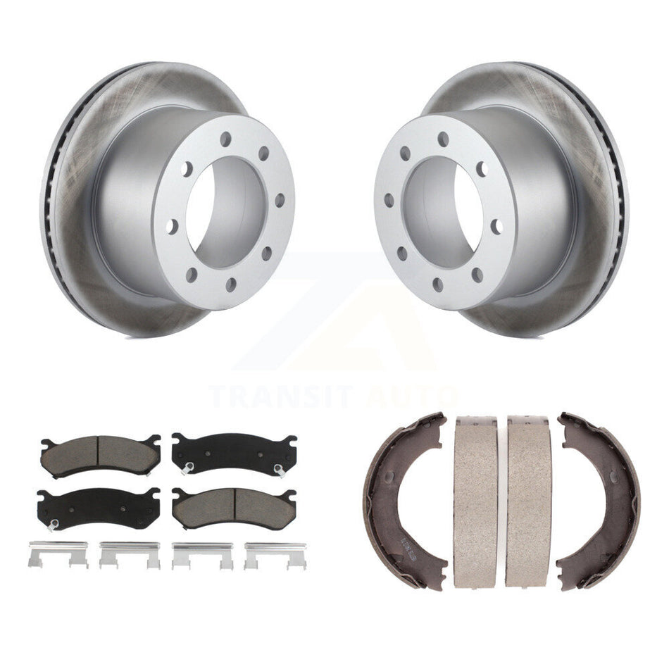 Rear Disc Coated Rotors Ceramic Pads Parking Brake Shoes Kit For GMC Sierra 3500 Classic KGC-103090