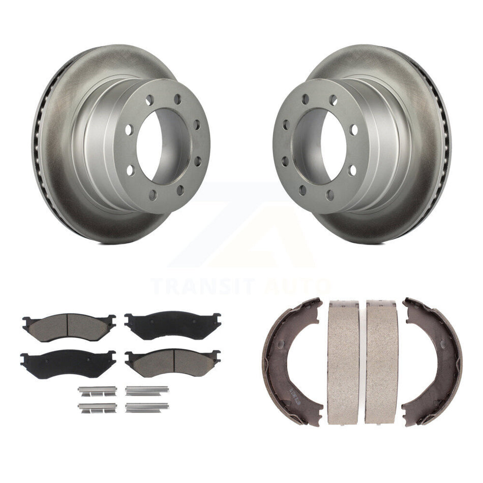 Rear Disc Coated Rotors Ceramic Pads Parking Shoes Kit For 2003-2005 Dodge Ram 2500 3500 KGC-103093