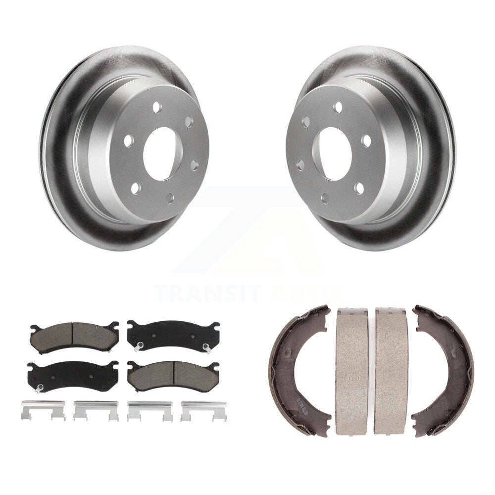 Rear Disc Coated Rotors Ceramic Pads & Parking Shoes Kit For Chevrolet Silverado 2500 HD KGC-103097