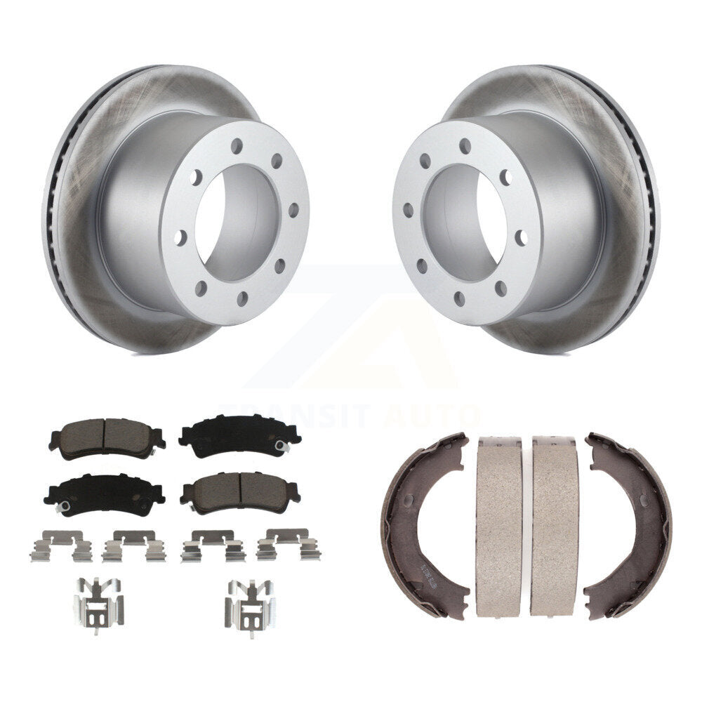 Rear Disc Coated Rotors Ceramic Pads And Parking Brake Shoes Kit For 2001 GMC Sierra 3500 KGC-103098