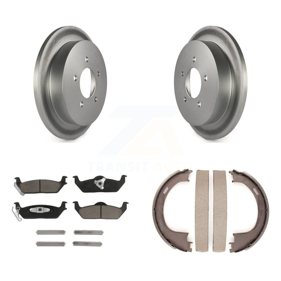 Rear Disc Coated Rotors Ceramic Pads And Parking Brake Shoes Kit For Ford F-150 KGC-103109