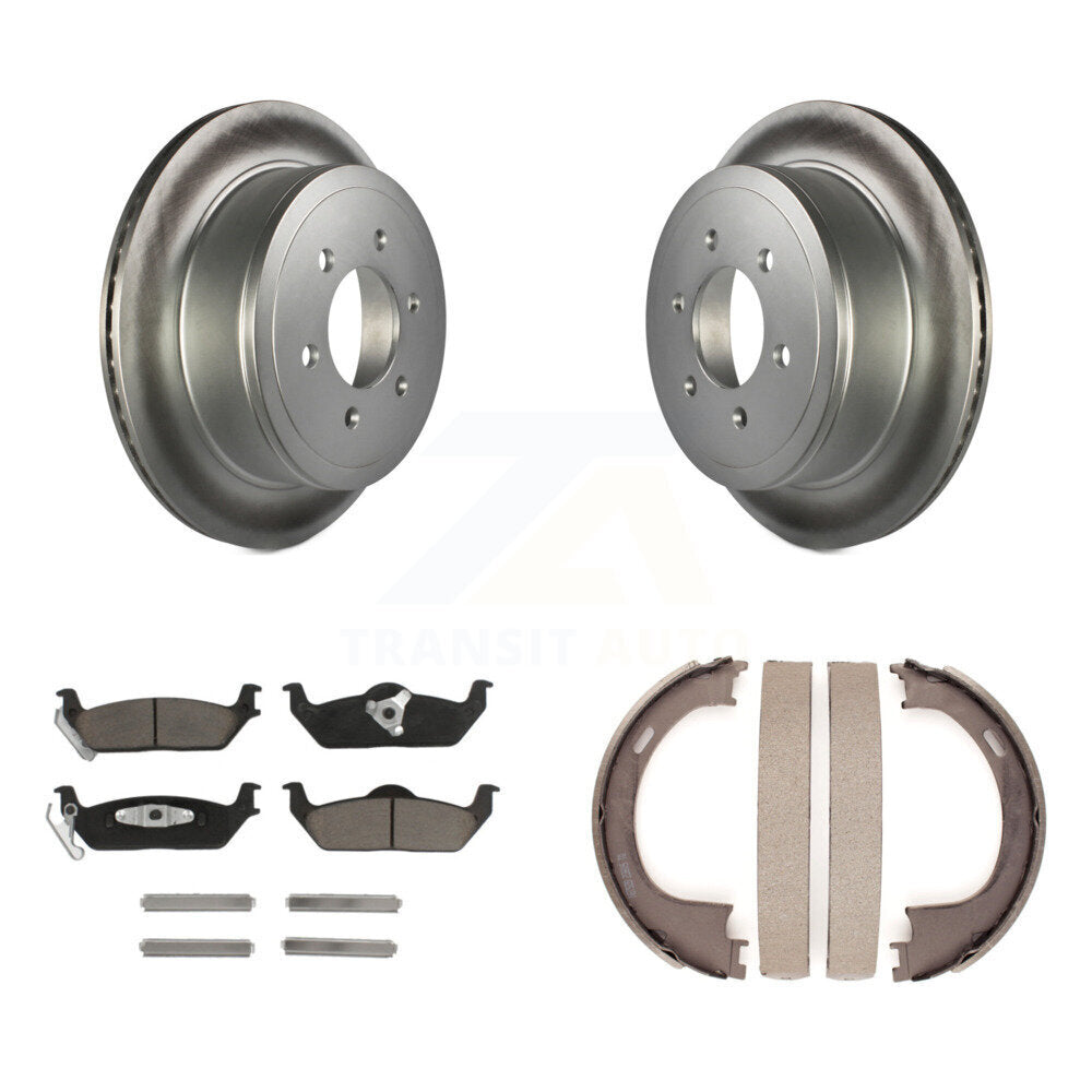 Rear Disc Coated Rotors Ceramic Pads And Parking Shoes Kit For Ford F-150 Lincoln Mark LT KGC-103110